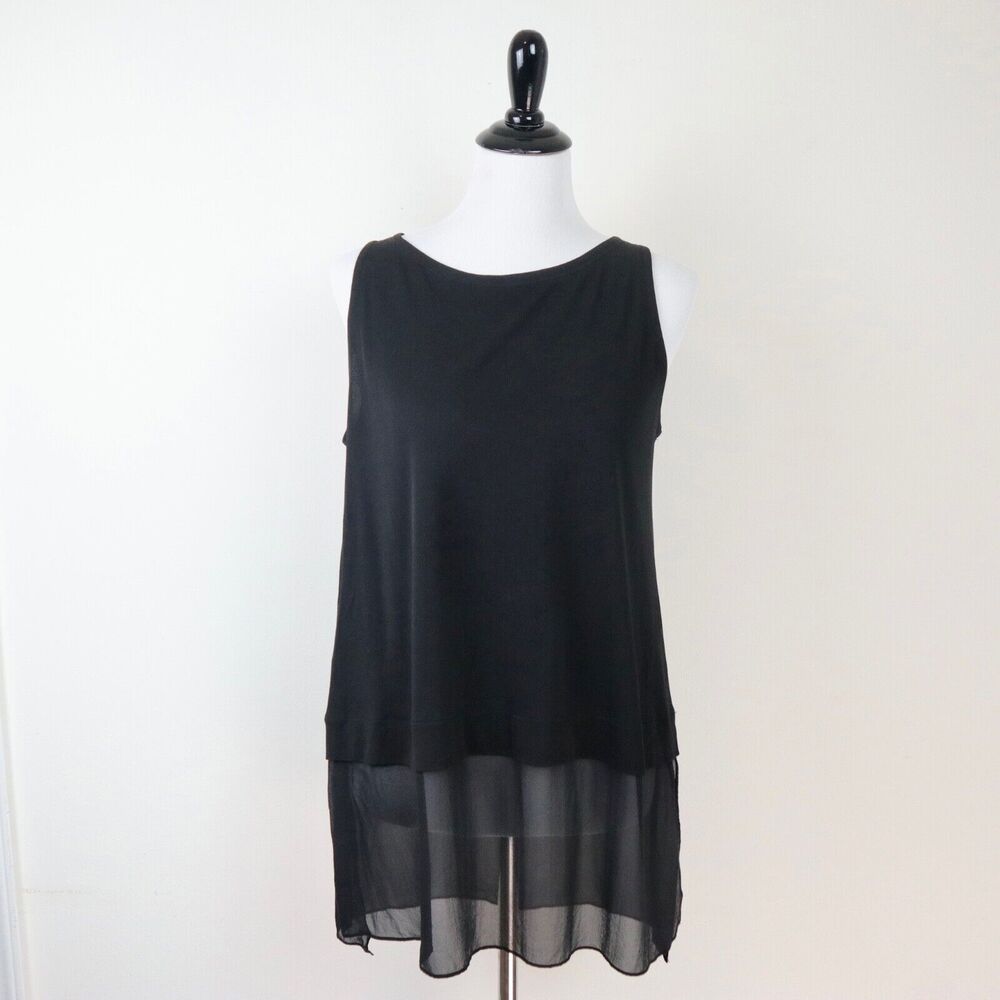 Eileen Fisher Size S Stretch Silk Jersey Bateau Neck Top Black - Picture 2 of 10